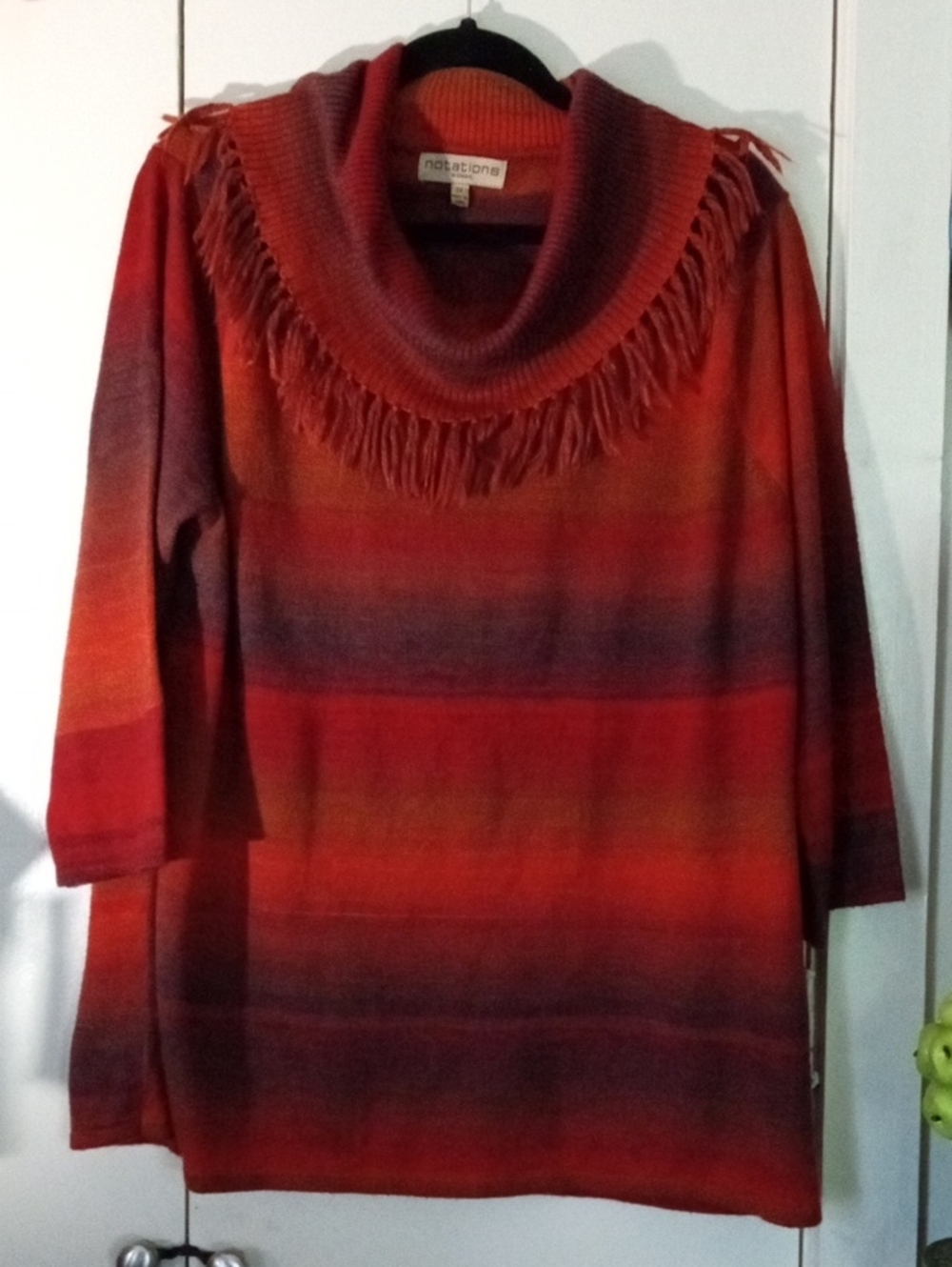 Notations Woman Red Ombre Fringe Cowl Tunic Sweater in Every Fall Color Plus 2X